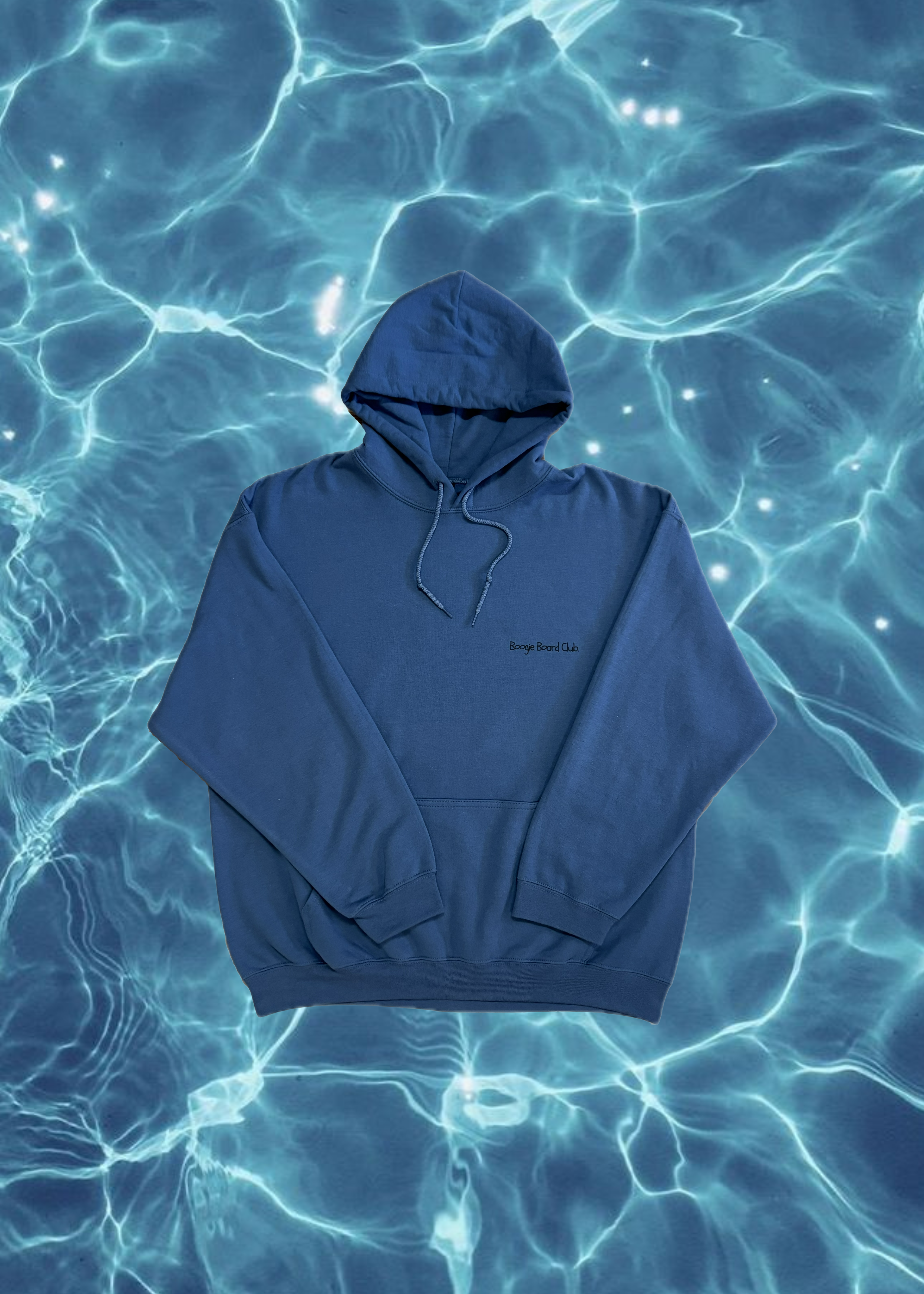Blue hoodie on a background of rippling water
