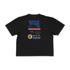 Back view of Coastal Operations Women’s Heavyweight Boxy Tee in Black with large multi-badge Coastal Operations graphic