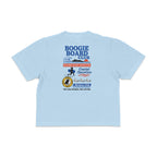 Back view of Coastal Operations Women’s Heavyweight Boxy Tee in Chambray with large multi-badge Coastal Operations graphic