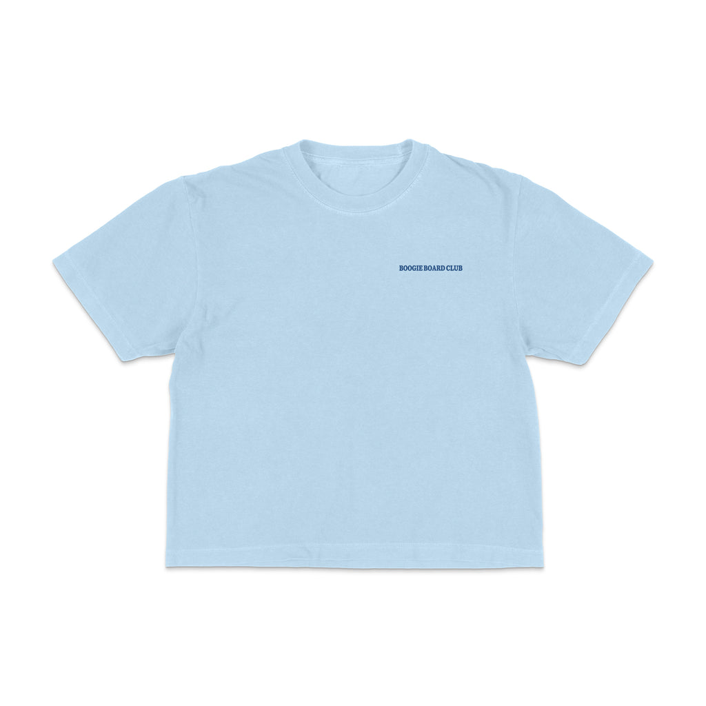 Front view of Coastal Operations Women’s Heavyweight Boxy Tee in Chambray with minimal Coastal Operations front mark
