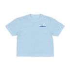 Front view of Coastal Operations Women’s Heavyweight Boxy Tee in Chambray with minimal Coastal Operations front mark