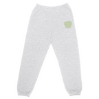 Front view of Wavy Boogie Sweatpants - Sunfade in Ash with Sunfade green Wavy Boogie logo on the left leg