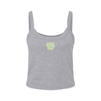 Front view of Wavy Boogie Women’s Micro Rib Tank – Sunfade in Athletic Heather with sunfade wavy boogie logo at the center front