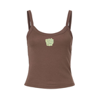 Front view of Wavy Boogie Women’s Micro Rib Tank – Sunfade in Cocoa with sunfade wavy boogie logo at the center front